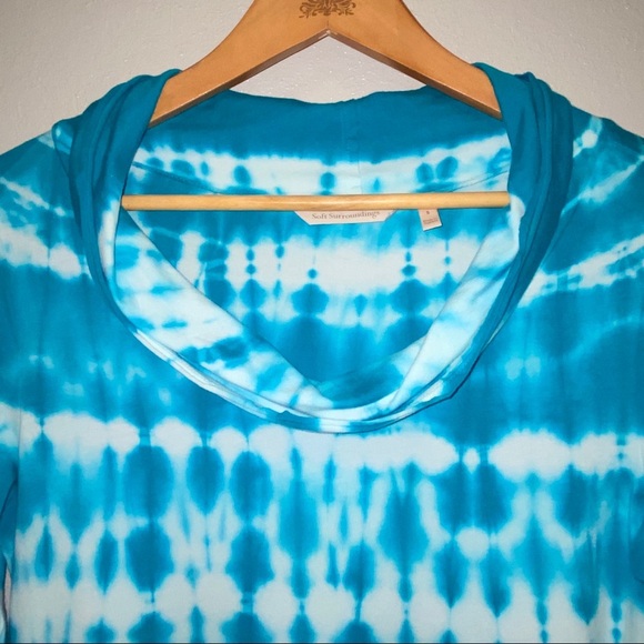 Soft Surroundings Turquoise White Cowl Neck Tie Dyed Tunic 2268 - Picture 3 of 9